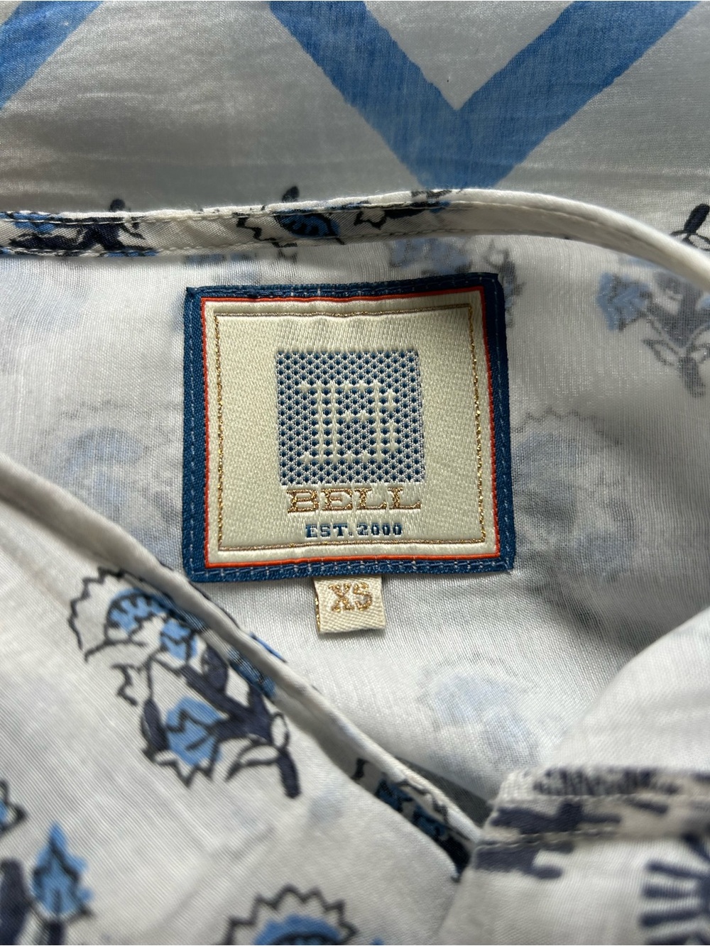 Bell by Alicia Bell Blue White Cotton Silk Boho Floral Print Front Wrap Dress - Picture 8 of 8